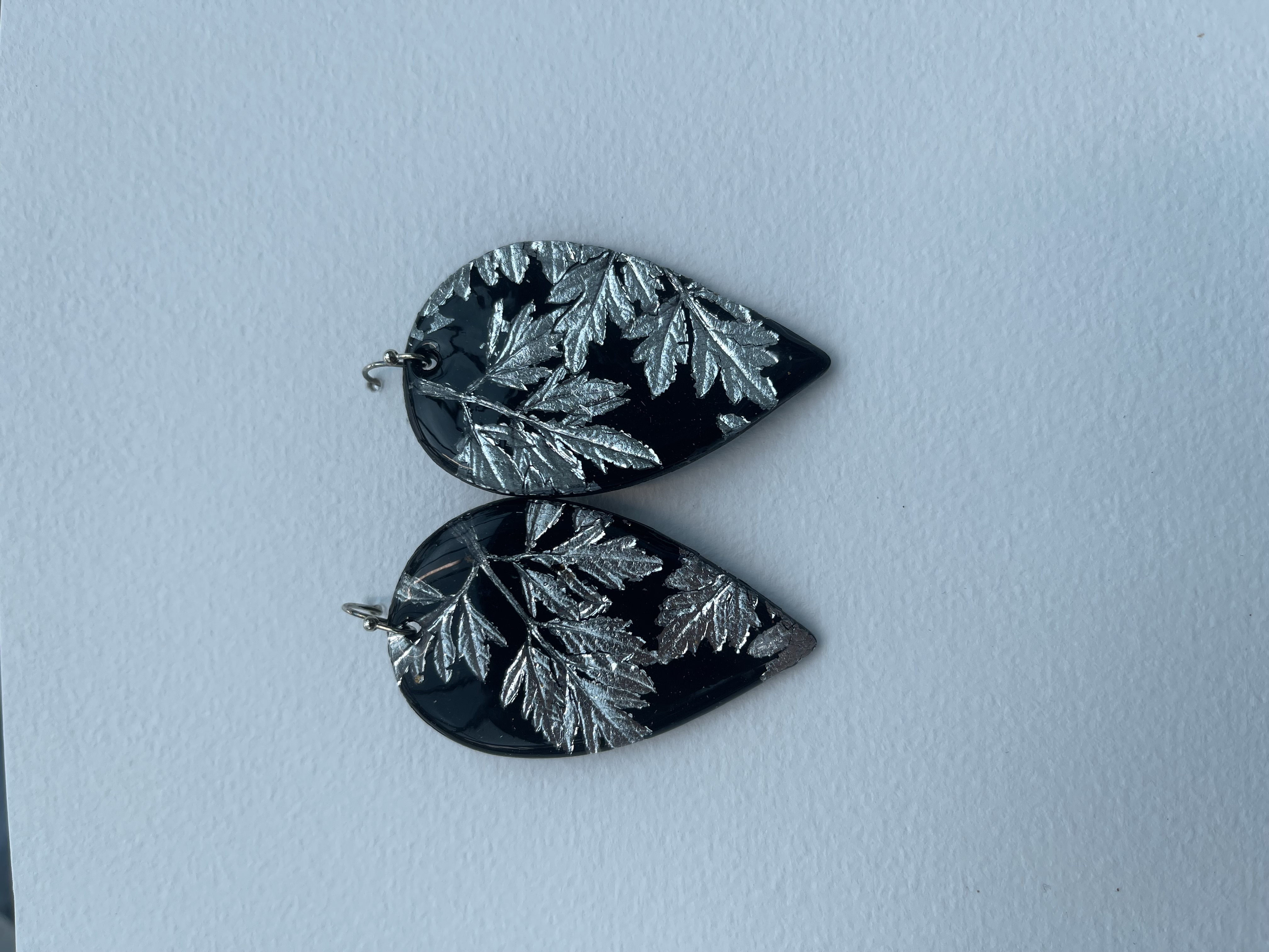 Black and Silver leaf earring