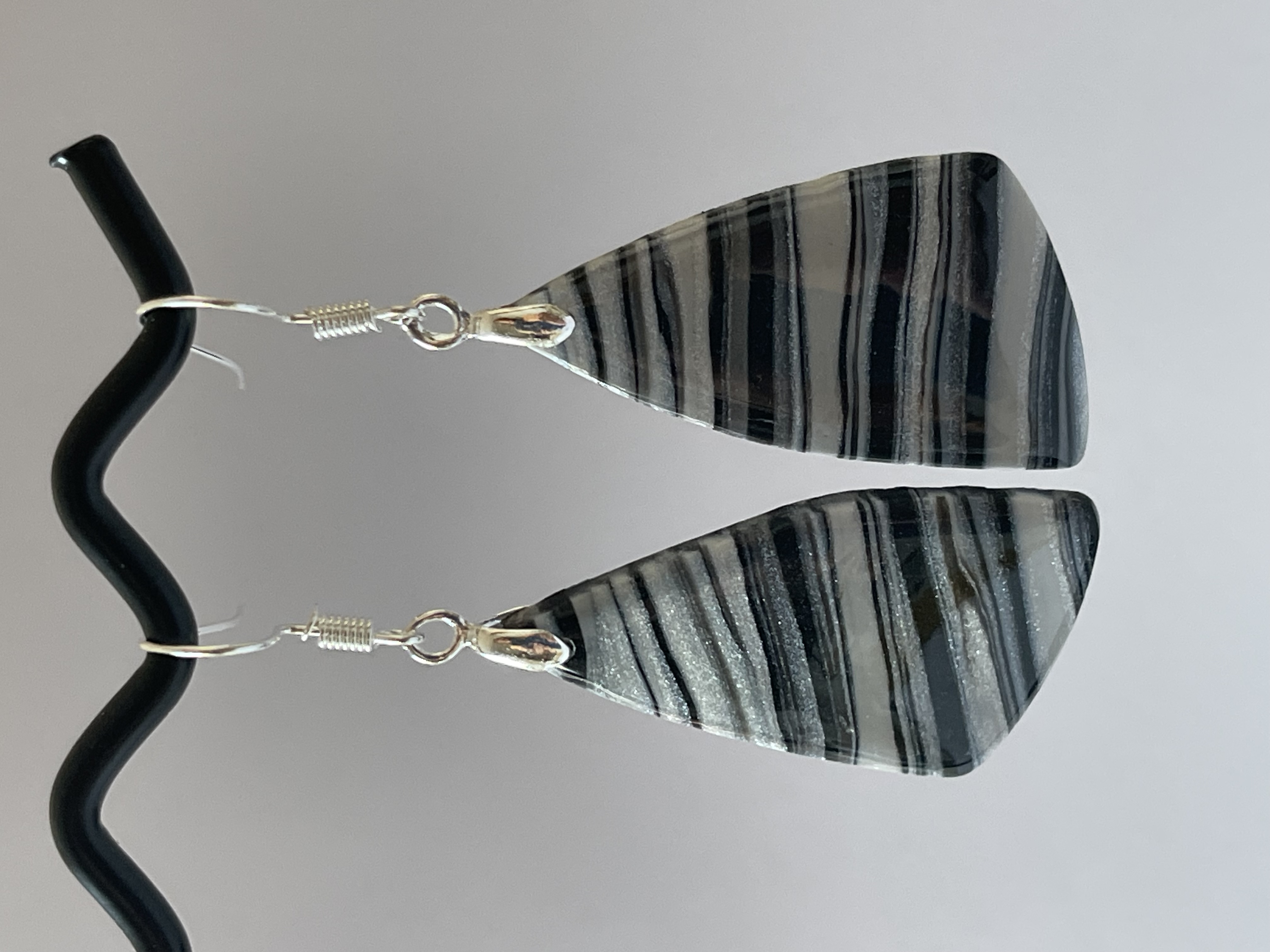 Earrings black silver grey drops
