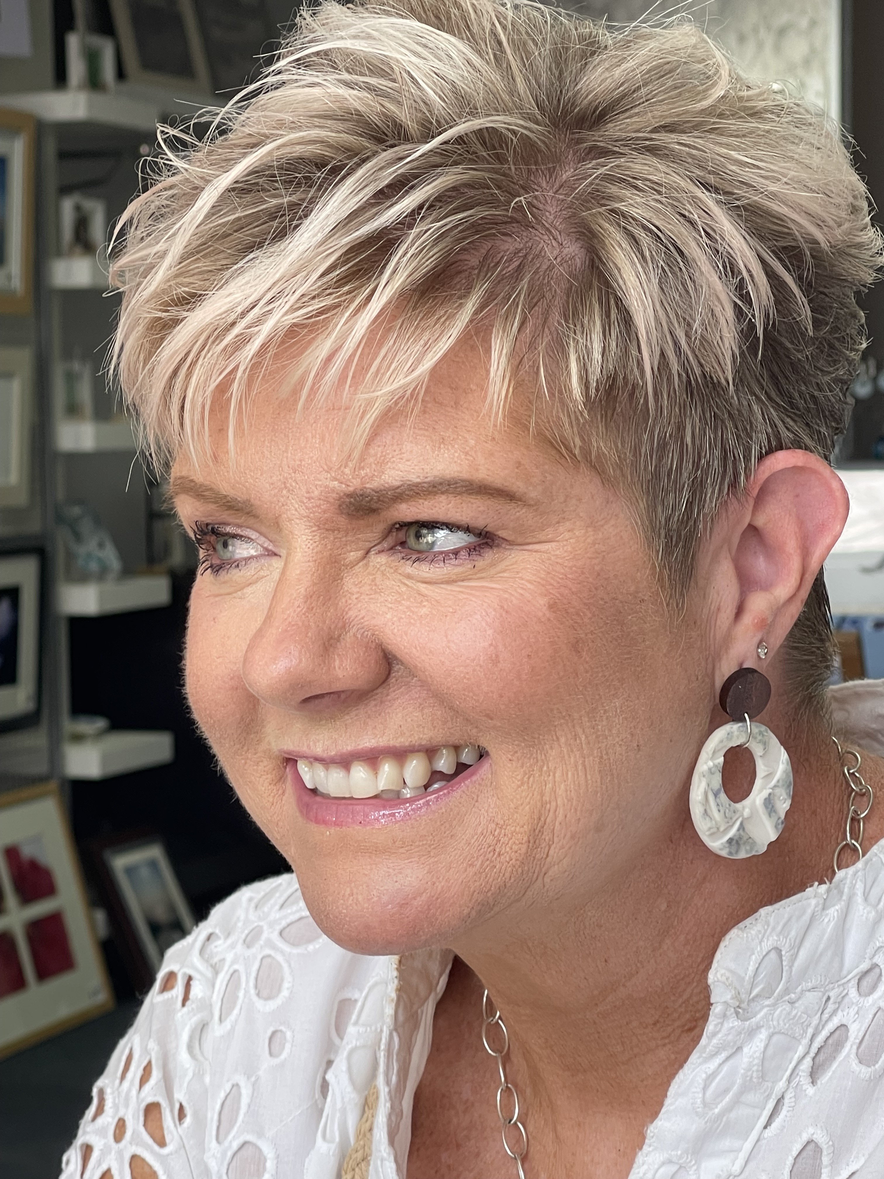 This lovely lady wearing her newly purchased earrings