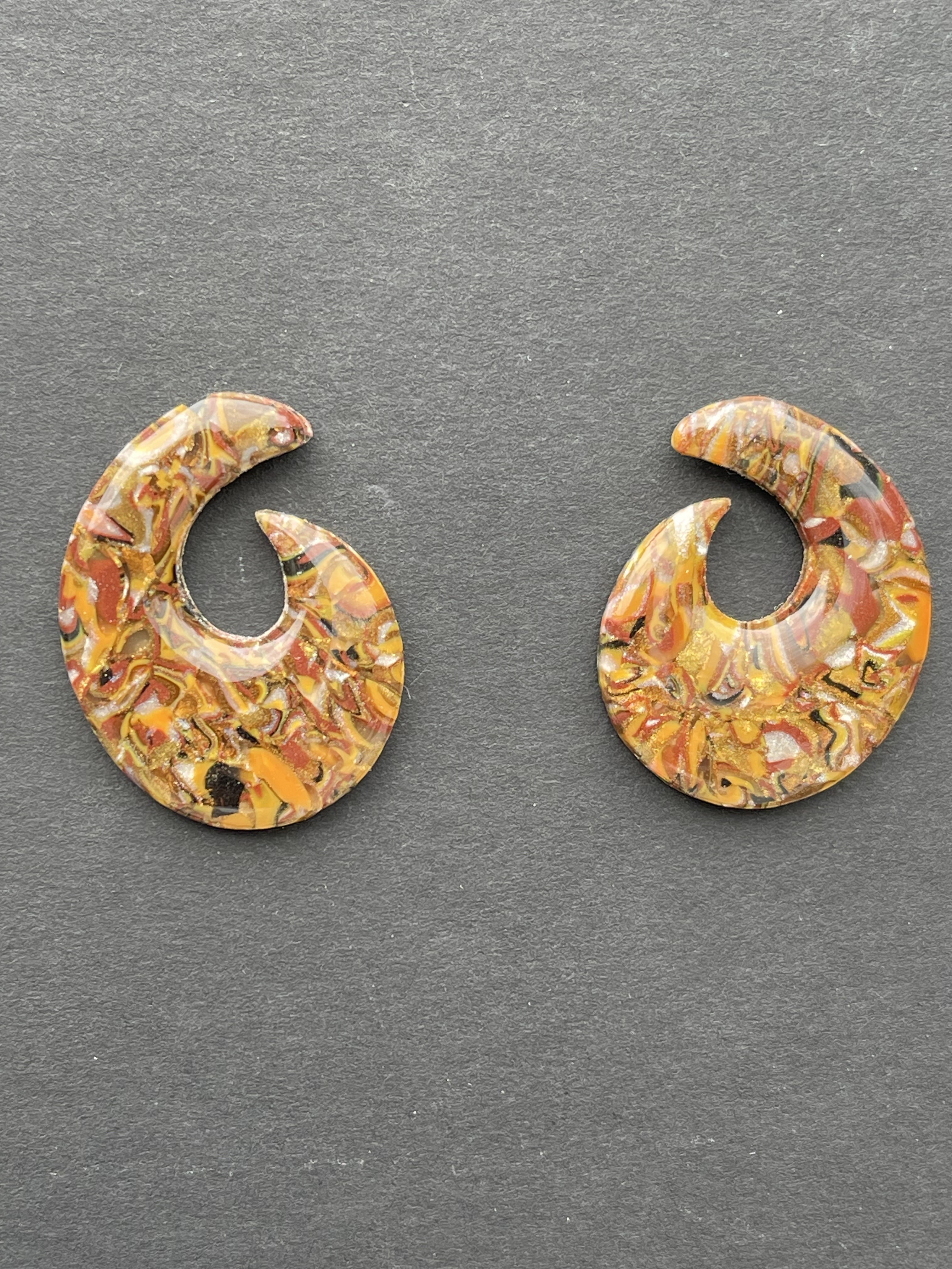 Amber mosaic crescent studs